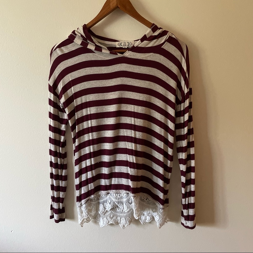 Pink Rose Striped Hooded Top
